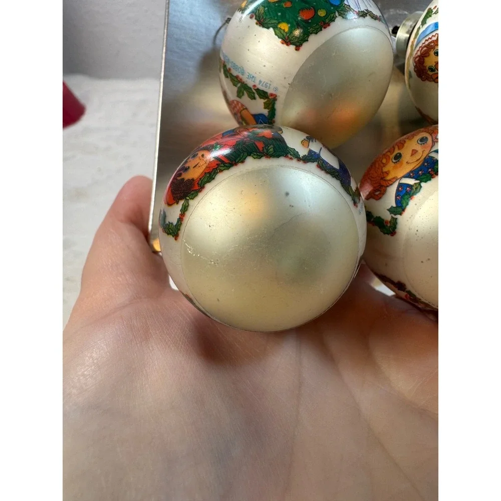 Vintage 1974 Hallmark Raggedy Ann & Andy Glass Ball Ornaments Set of 4 1.75